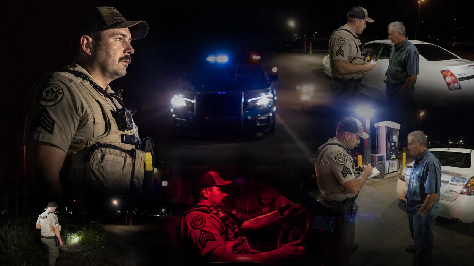 Night patrol imagery from Alpha Responder Network editorial work.