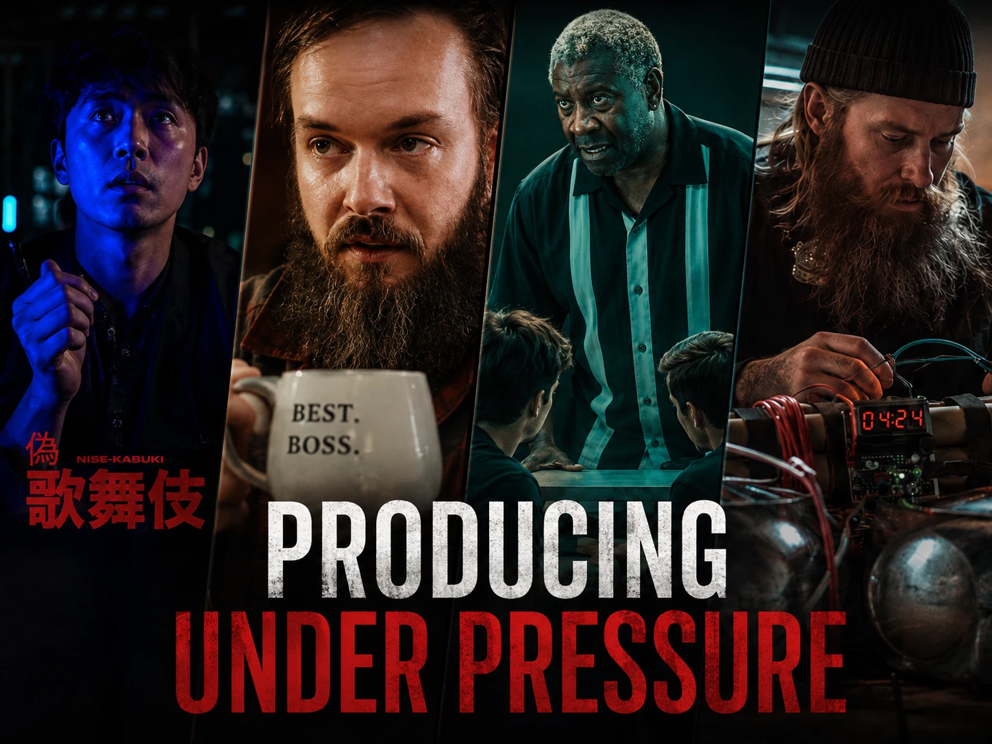 Multi-panel cinematic montage representing four NPI competition shorts produced under fixed deadlines.